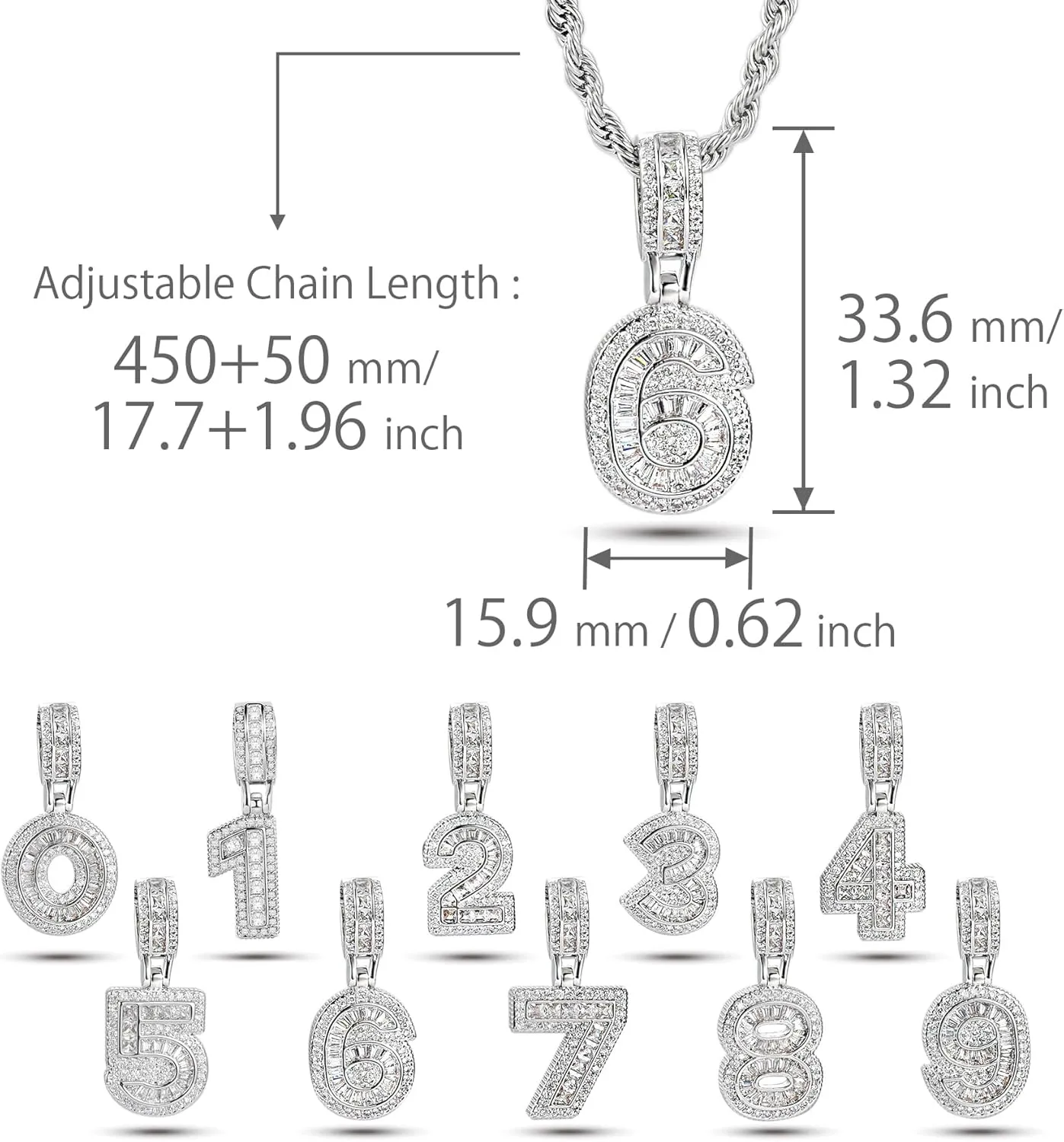 1 2 3 4 5 6 7 8 9 0 Sparkling Lucky Number Necklace Women Graduation Sport Team Clear CZ Memorable Birthday Anniversary