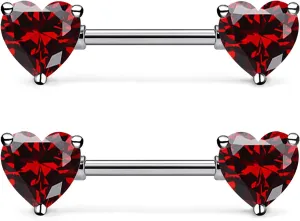 14G ASTM F136 Titanium Nipple Piercing Jewelry Heart CZ Nipple Barbell Jewelry Internally Threaded G23 Solid Titanium Nipple Piercing Barbell Ring Jewelry for Women Men 14 Gauge