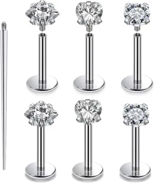 16G F136 Titanium Lip Rings CZ Labret Jewelry Internally Threaded Monroe Lip Ring Medusa Snake Bite Piercing Jewelry Conch Tragus Forward Helix Cartilage Earring Studs Piercing Jewelry