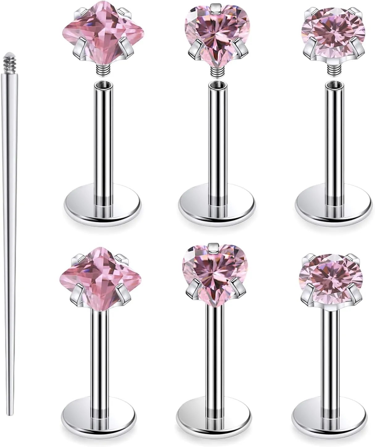 16G F136 Titanium Lip Rings CZ Labret Jewelry Internally Threaded Monroe Lip Ring Medusa Snake Bite Piercing Jewelry Conch Tragus Forward Helix Cartilage Earring Studs Piercing Jewelry