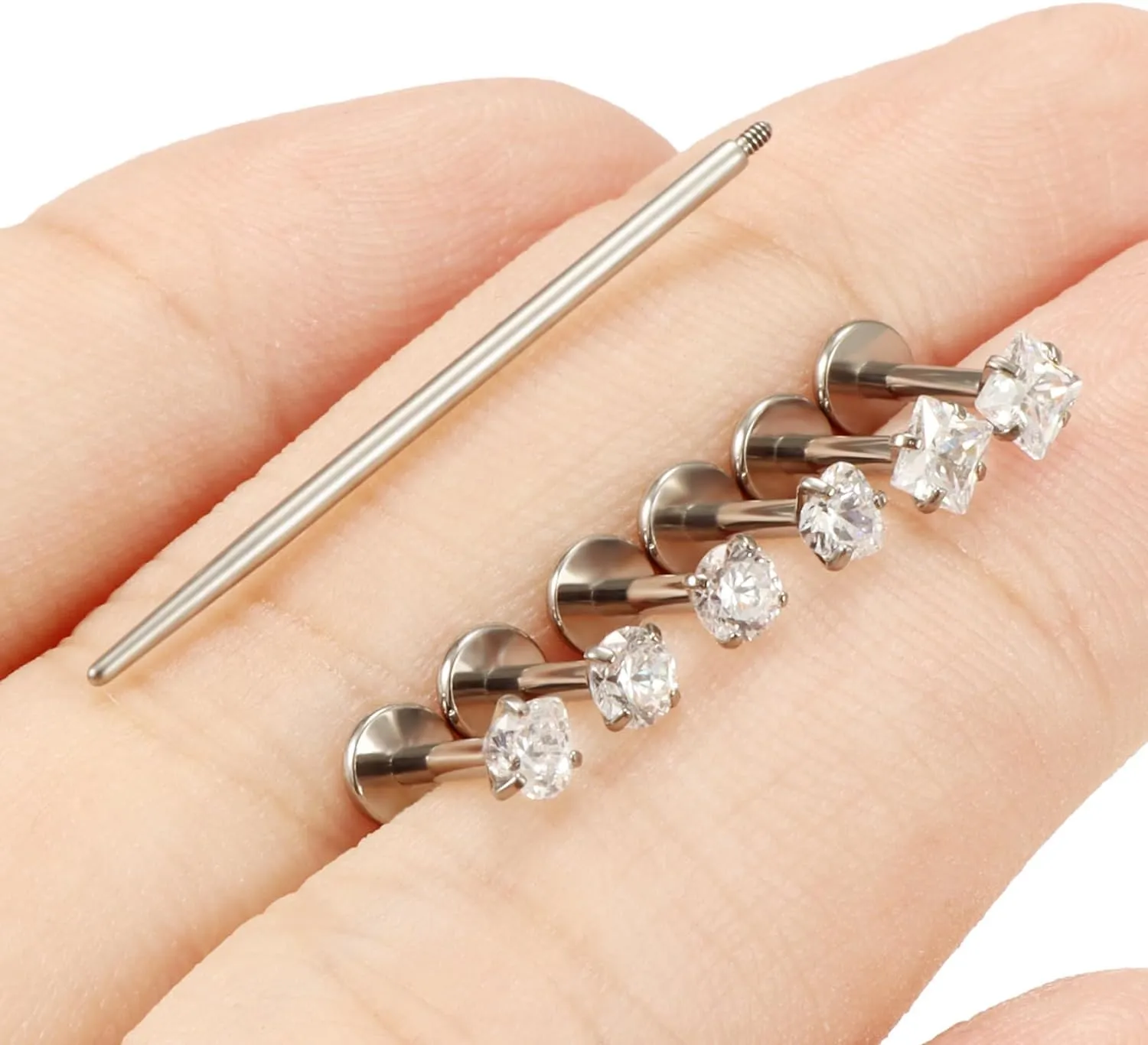 16G F136 Titanium Lip Rings CZ Labret Jewelry Internally Threaded Monroe Lip Ring Medusa Snake Bite Piercing Jewelry Conch Tragus Forward Helix Cartilage Earring Studs Piercing Jewelry