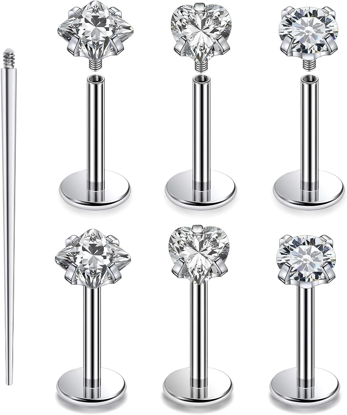 16G F136 Titanium Lip Rings CZ Labret Jewelry Internally Threaded Monroe Lip Ring Medusa Snake Bite Piercing Jewelry Conch Tragus Forward Helix Cartilage Earring Studs Piercing Jewelry