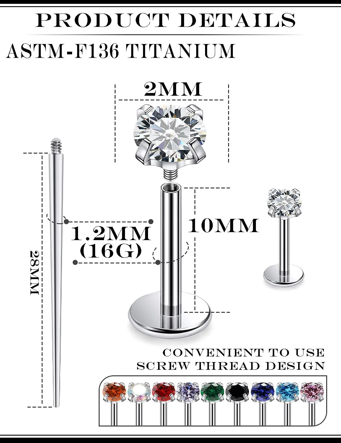 16G F136 Titanium Lip Rings Labret Jewelry Internally Threaded Monroe Lip Ring Medusa Snake Bite Piercing Jewelry Conch Tragus Forward Helix Cartilage Earring Studs Piercing Jewelry