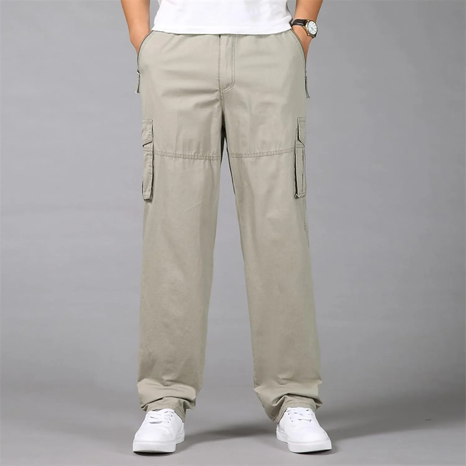 2023 Mens Cargo Pants with Multi Pockets Casual Joggers Hiking Pants Plus Size Loose Straight Sweatpants Stylish Trousers