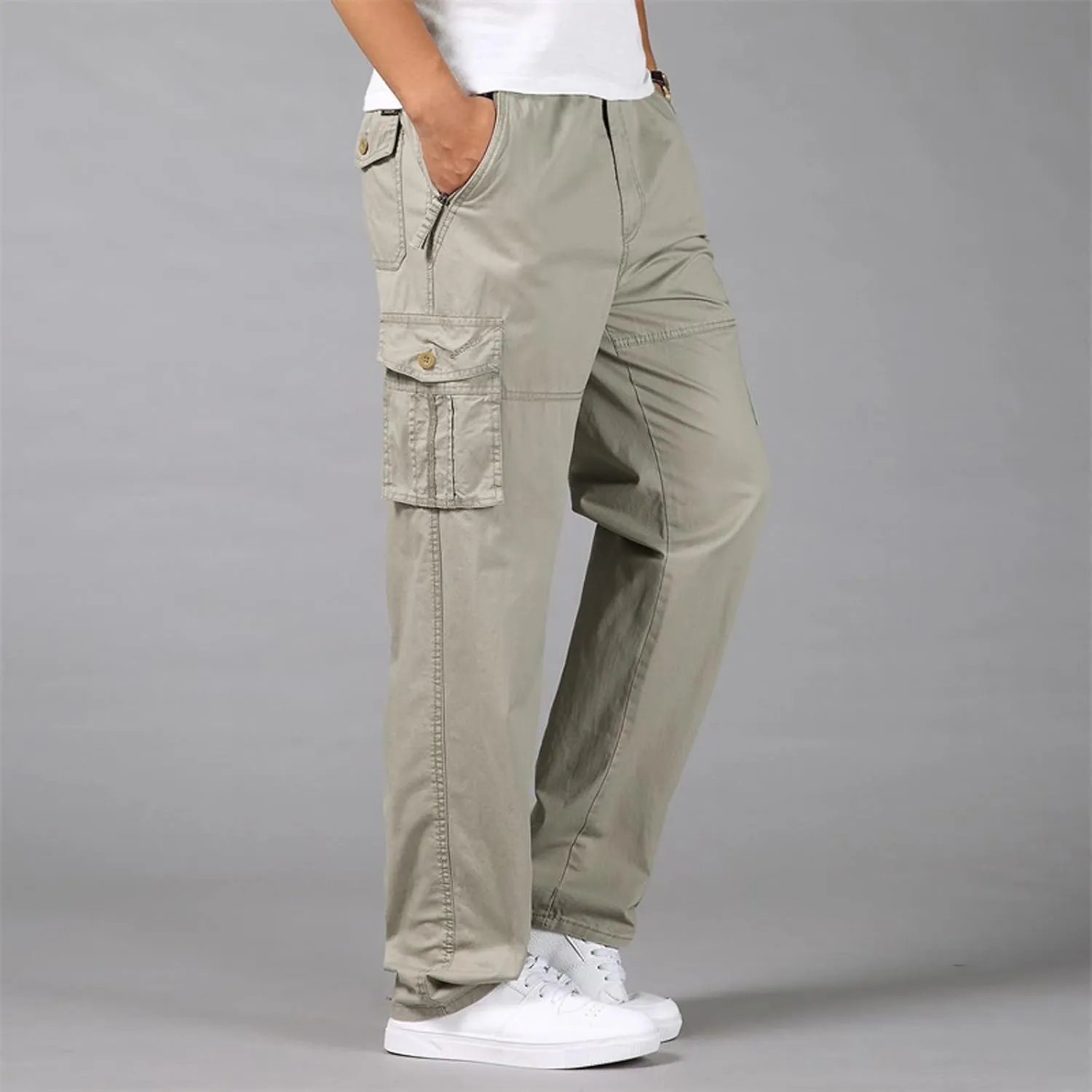 2023 Mens Cargo Pants with Multi Pockets Casual Joggers Hiking Pants Plus Size Loose Straight Sweatpants Stylish Trousers