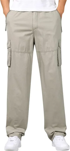 2023 Mens Cargo Pants with Multi Pockets Casual Joggers Hiking Pants Plus Size Loose Straight Sweatpants Stylish Trousers