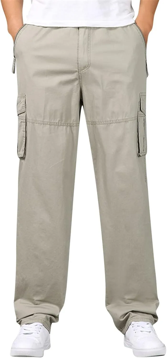 2023 Mens Cargo Pants with Multi Pockets Casual Joggers Hiking Pants Plus Size Loose Straight Sweatpants Stylish Trousers