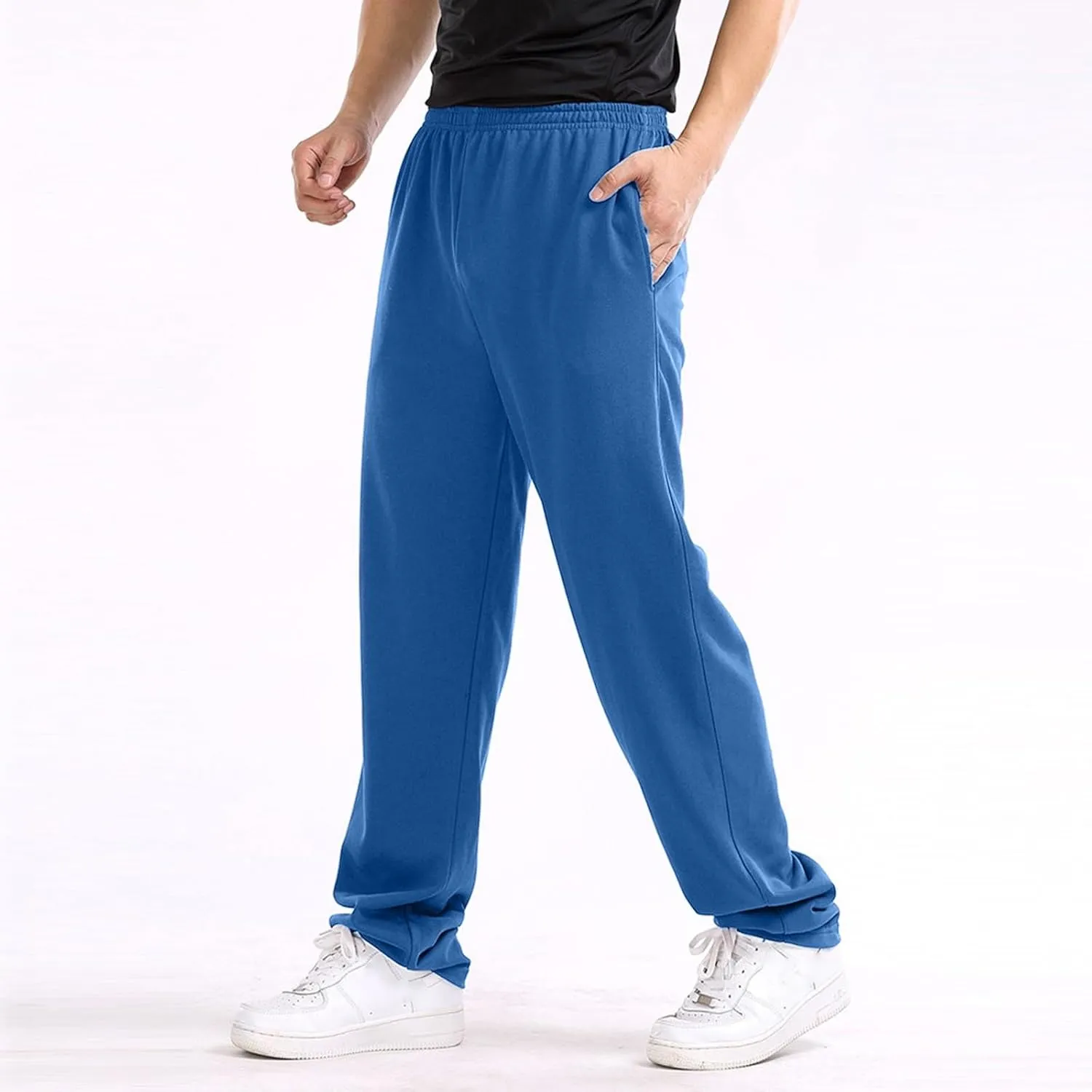 2024 Men's Cargo Sweatpants Stylish Casual Fleece Joggers Loose Fit Open Bottom Athletic Trousers for Men with Pockets