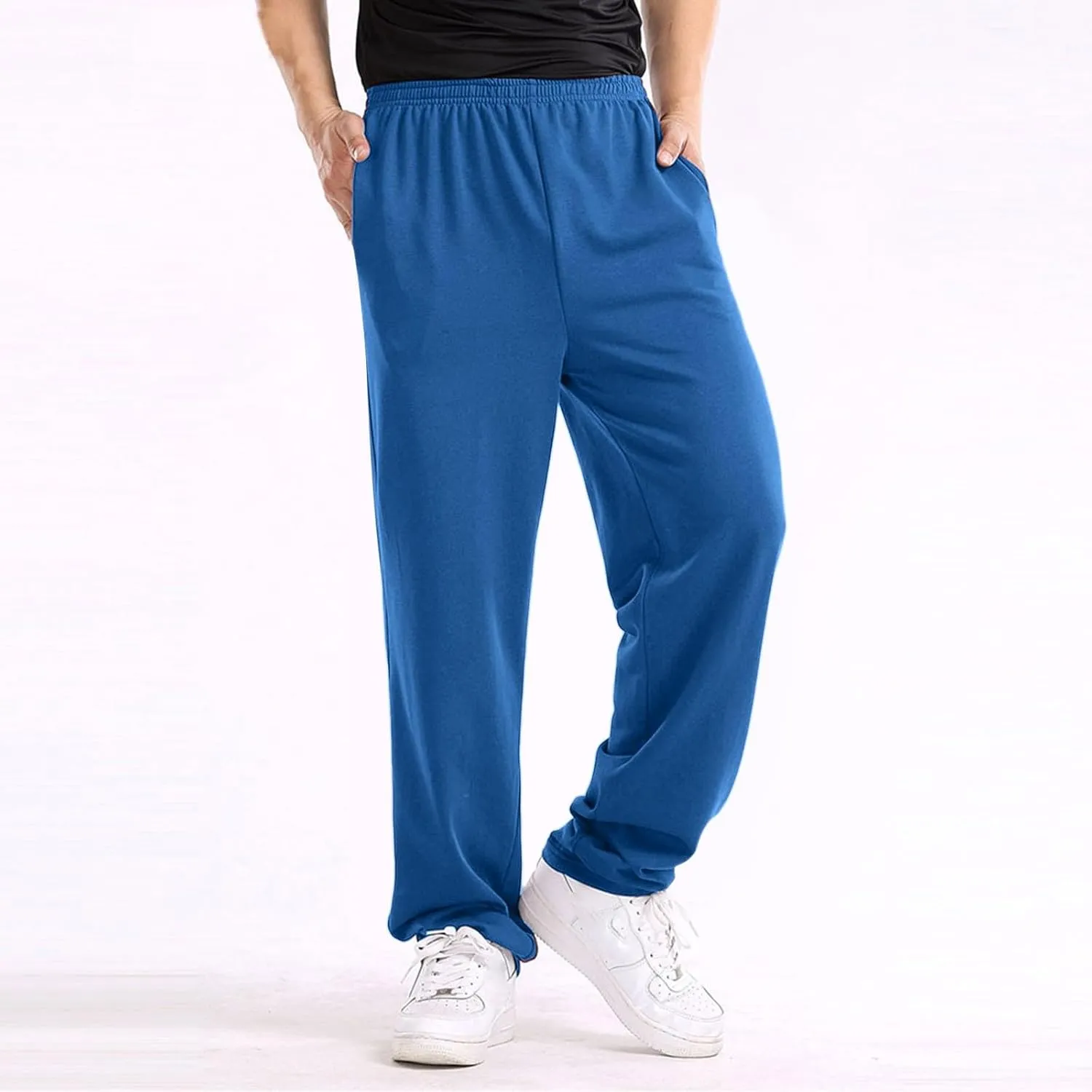 2024 Men's Cargo Sweatpants Stylish Casual Fleece Joggers Loose Fit Open Bottom Athletic Trousers for Men with Pockets
