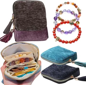 2025 New Travel Jewelry Case  Portable Organizer for Rings, Bracelets, & Bangles with Tassel Zipper, Elegant Jewelry Roll for Journey, Crystal Jewelry Storage Pouch, Mini, Peacock Blue