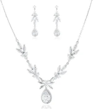 3UMeter Jewelry Sets for Women Necklace Earrings Bracelet Set White Gold Plated Jewelry Set with White AAA Cubic Zirconia for Women Wedding Jewelry for Bride Bridesmaid