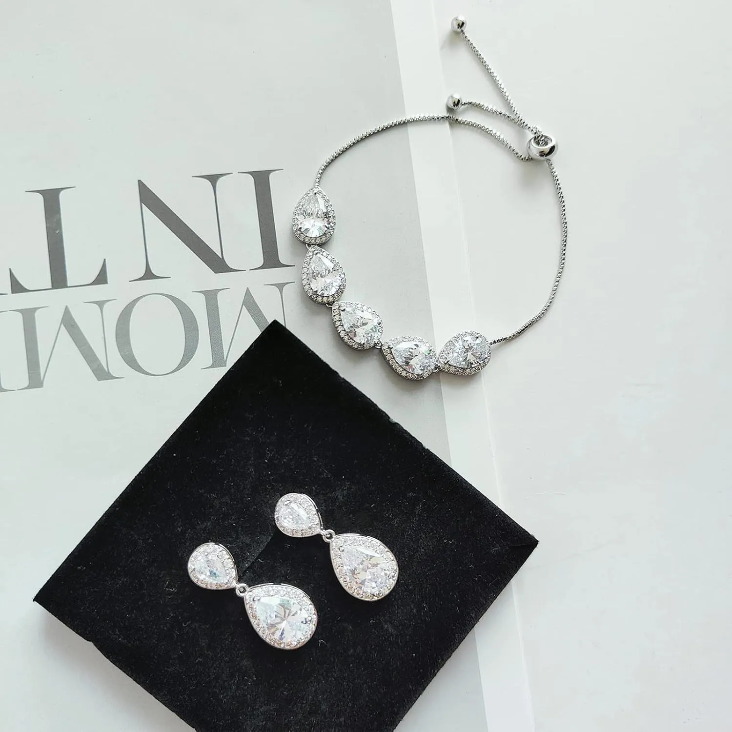 3UMeter Jewelry Sets for Women Necklace Earrings Bracelet Set White Gold Plated Jewelry Set with White AAA Cubic Zirconia for Women Wedding Jewelry for Bride Bridesmaid
