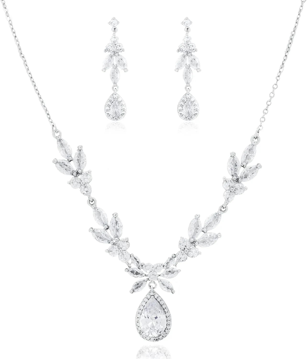 3UMeter Jewelry Sets for Women Necklace Earrings Bracelet Set White Gold Plated Jewelry Set with White AAA Cubic Zirconia for Women Wedding Jewelry for Bride Bridesmaid