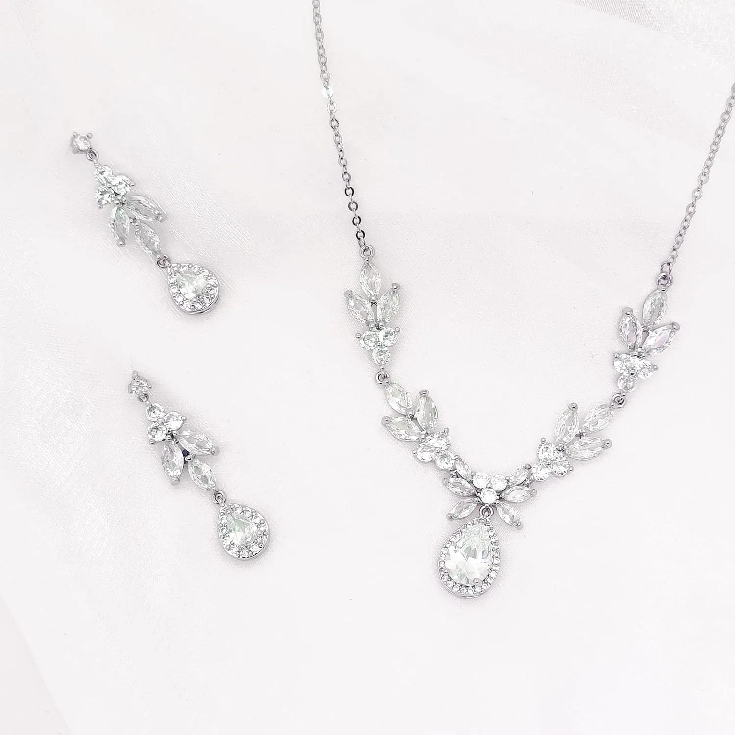 3UMeter Jewelry Sets for Women Necklace Earrings Bracelet Set White Gold Plated Jewelry Set with White AAA Cubic Zirconia for Women Wedding Jewelry for Bride Bridesmaid