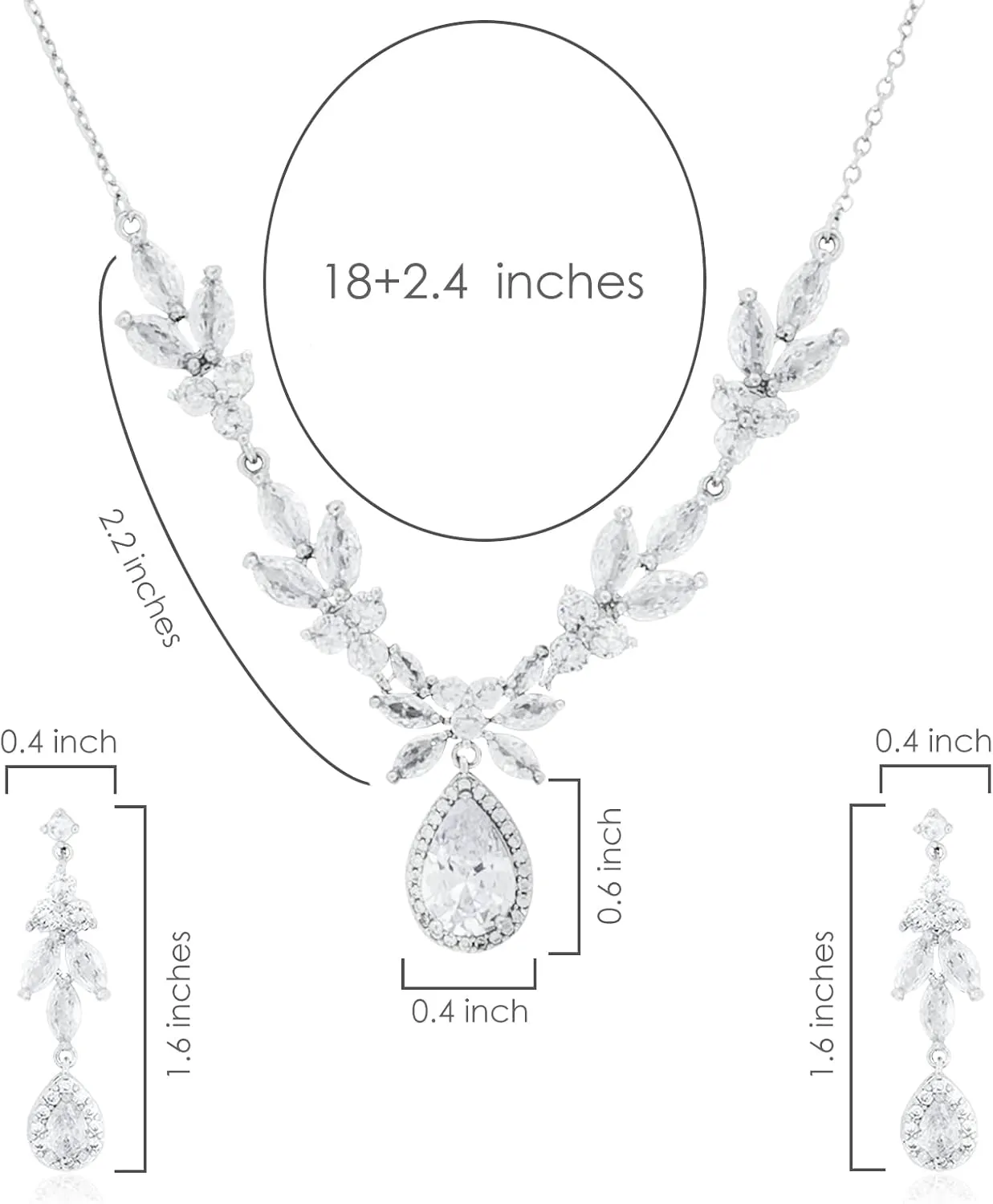 3UMeter Jewelry Sets for Women Necklace Earrings Bracelet Set White Gold Plated Jewelry Set with White AAA Cubic Zirconia for Women Wedding Jewelry for Bride Bridesmaid