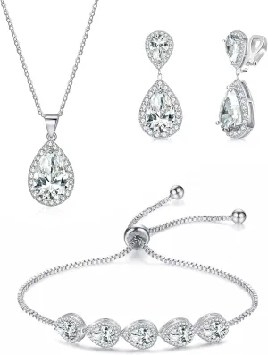 3UMeter Jewelry Sets for Women Necklace Earrings Bracelet Set White Gold Plated Jewelry Set with White AAA Cubic Zirconia for Women Wedding Jewelry for Bride Bridesmaid