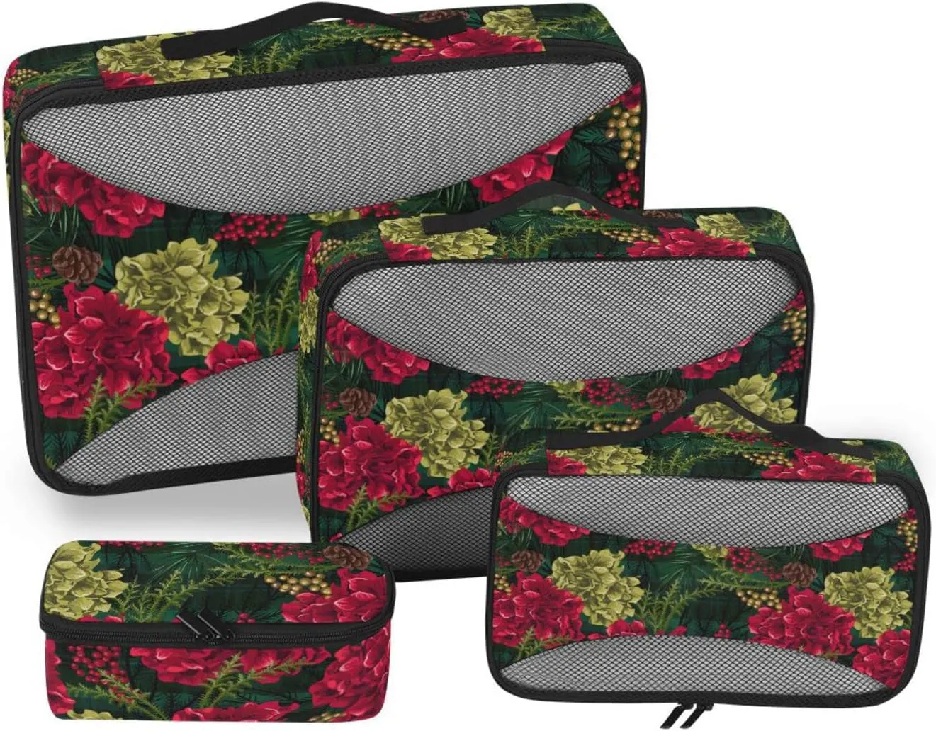 4 Pcs Travel Packing Cubes for Suitcases Christmas Red Flowers Travel Packing Cubes Visible Luggage Cubes Organizers Suitcase Organizer Bags Set