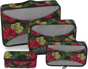 4 Pcs Travel Packing Cubes for Suitcases Christmas Red Flowers Travel Packing Cubes Visible Luggage Cubes Organizers Suitcase Organizer Bags Set