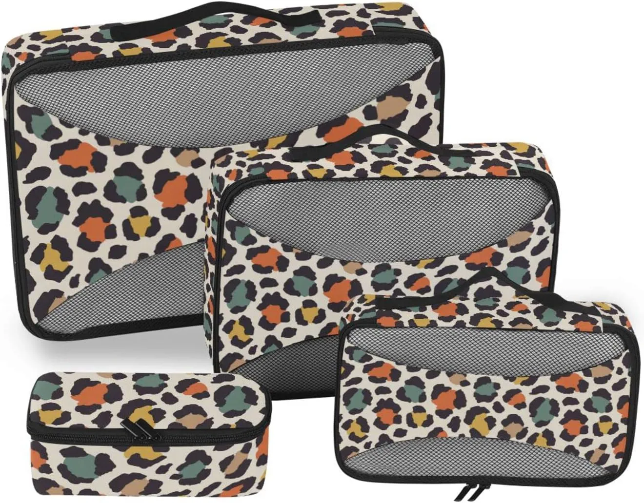 4 Pcs Travel Packing Cubes for Suitcases Colored Leopard Print Travel Packing Cubes Visible Luggage Cubes Organizers Suitcase Organizer Bags Set