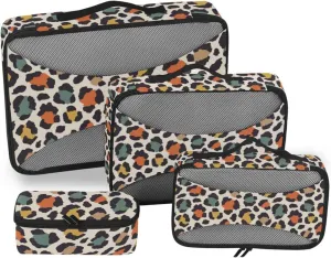4 Pcs Travel Packing Cubes for Suitcases Colored Leopard Print Travel Packing Cubes Visible Luggage Cubes Organizers Suitcase Organizer Bags Set