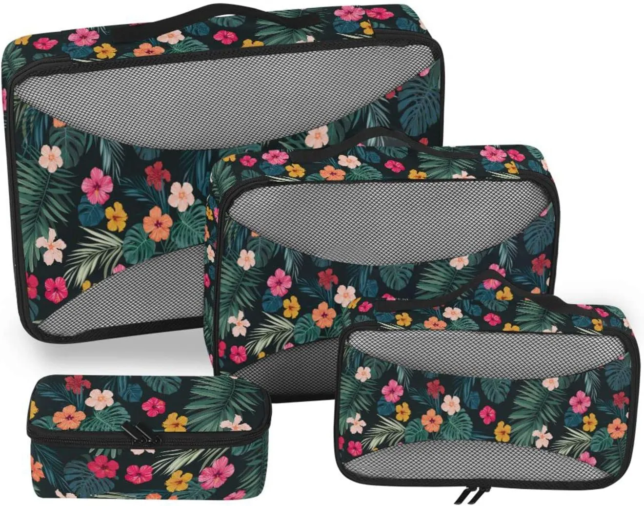 4 Pcs Travel Packing Cubes for Suitcases Colorful Flower Palm Leaves Travel Packing Cubes Visible Luggage Cubes Organizers Suitcase Organizer Bags Set