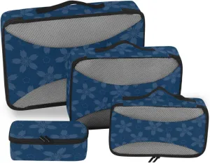 4 Pcs Travel Packing Cubes for Suitcases Flowers on Navy Blue Colored Travel Packing Cubes Visible Luggage Cubes Organizers Suitcase Organizer Bags Set