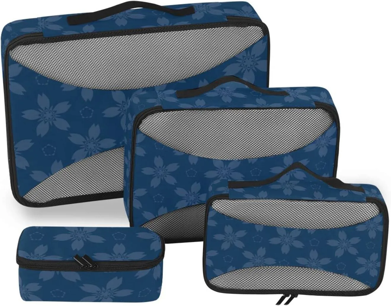 4 Pcs Travel Packing Cubes for Suitcases Flowers on Navy Blue Colored Travel Packing Cubes Visible Luggage Cubes Organizers Suitcase Organizer Bags Set