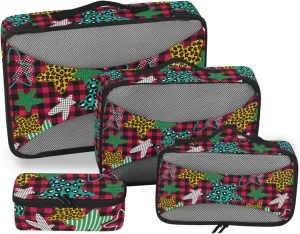 4 Pcs Travel Packing Cubes for Suitcases Stars on Buffalo Plaid Travel Packing Cubes Visible Luggage Cubes Organizers Suitcase Organizer Bags Set