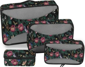 4 Pcs Travel Packing Cubes for Suitcases Vintage Butterflies and Floral Travel Packing Cubes Visible Luggage Cubes Organizers Suitcase Organizer Bags Set