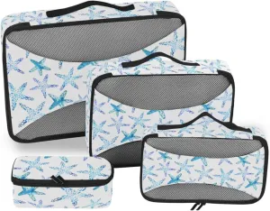 4 Pcs Travel Packing Cubes for Suitcases Watercolor Starfish Travel Packing Cubes Visible Luggage Cubes Organizers Suitcase Organizer Bags Set