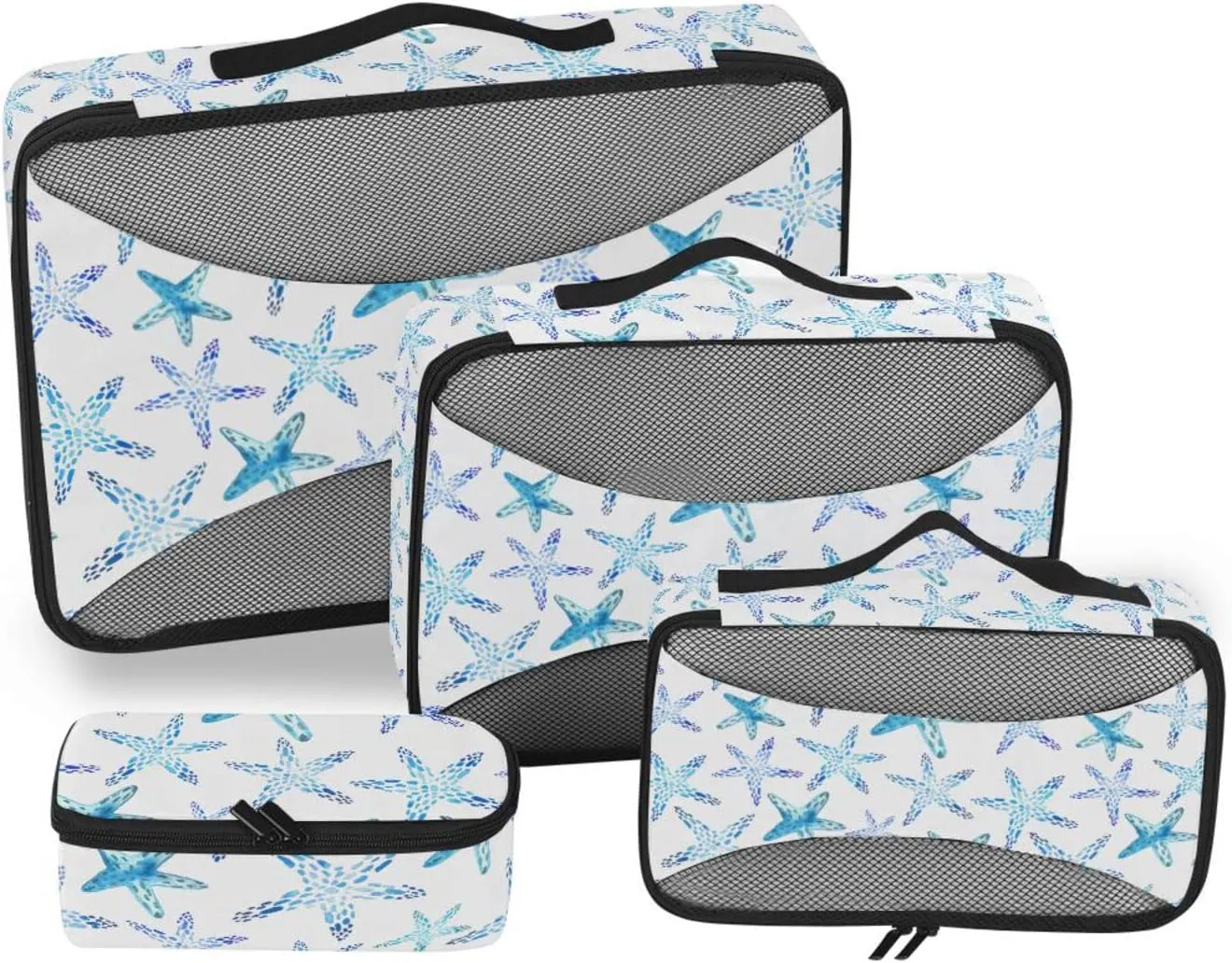 4 Pcs Travel Packing Cubes for Suitcases Watercolor Starfish Travel Packing Cubes Visible Luggage Cubes Organizers Suitcase Organizer Bags Set