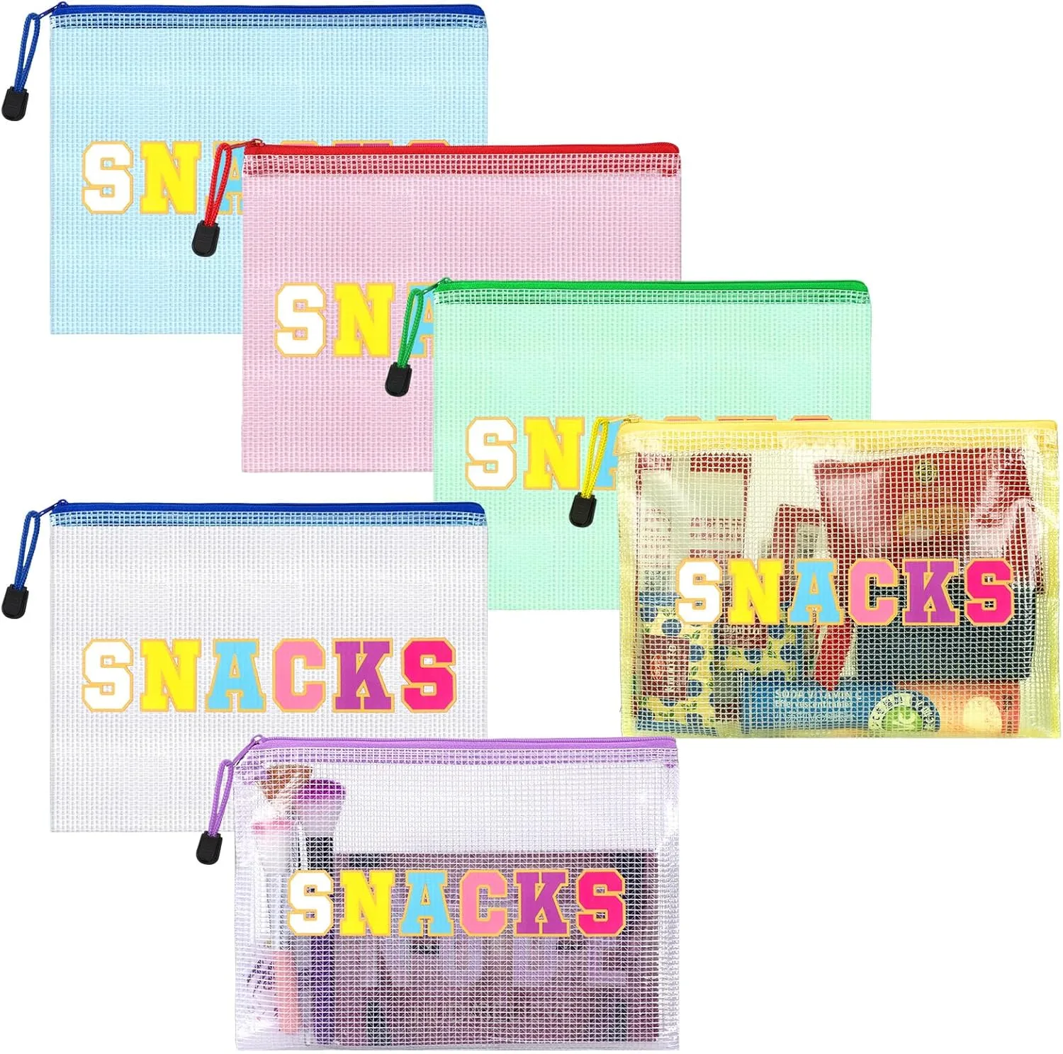 Abbylike 12 Pcs Snack Bags Pouch Travel Makeup Cosmetic Bag Clear Letter Zipper Pouch Waterproof PVC Organizer Storage for Women