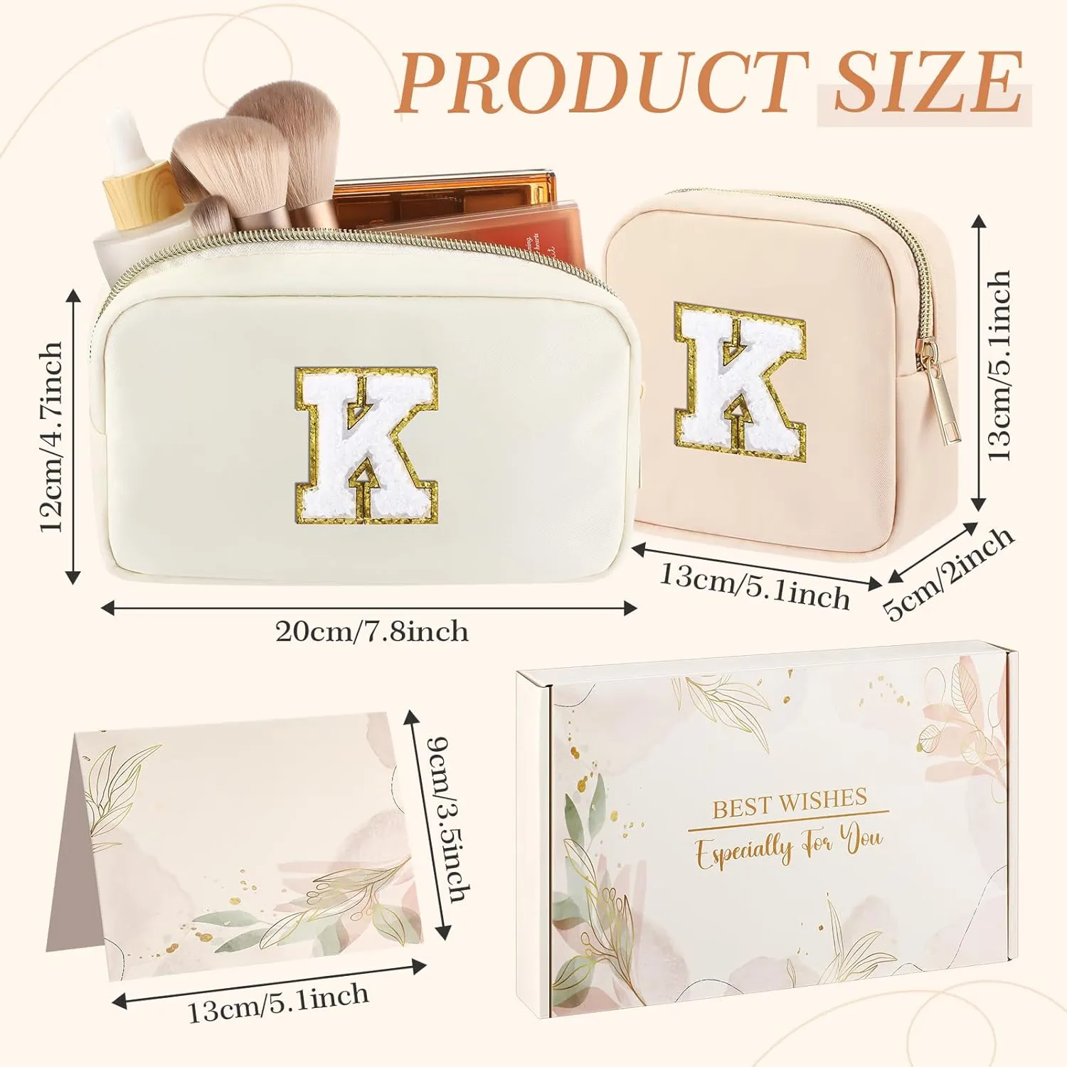 Abbylike Monogram Makeup Bag 2 Pcs Preppy Cosmetic Bag Bridesmaid Gift Bachelorette Party Favors Personalized Birthday Gift for Women Initial Toiletry Packet Nylon Chenille Letter Pouch(Letter K)
