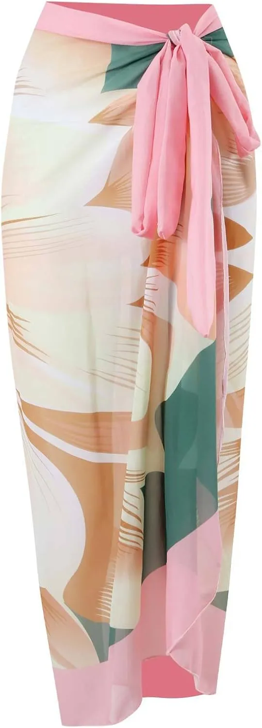 AFAVOM Women's One Piece Swimsuit with Cover up Beach Skirt Sarong Two Piece Floral Printed Monokini Swimsuit Bathing Suit