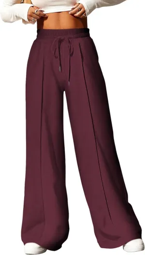 Aleumdr Women's High Waisted Drawstring Waist Wide Leg Sweatpants with Pockets Casual Loose Yoga Pants