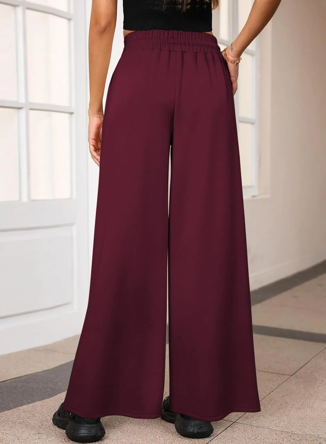 Aleumdr Women's High Waisted Drawstring Waist Wide Leg Sweatpants with Pockets Casual Loose Yoga Pants