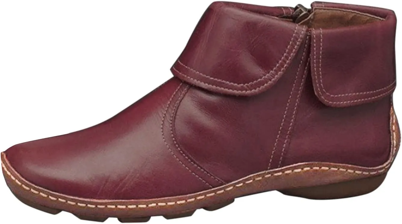 AMDBEL Wide Calf Boots for Women Leather,Short Boots Women, Ankle Boots for Women Arch Support Womens Low Heel Fashion Lace Up Zipper Booties Casual Short Bootie Leather Boots 02