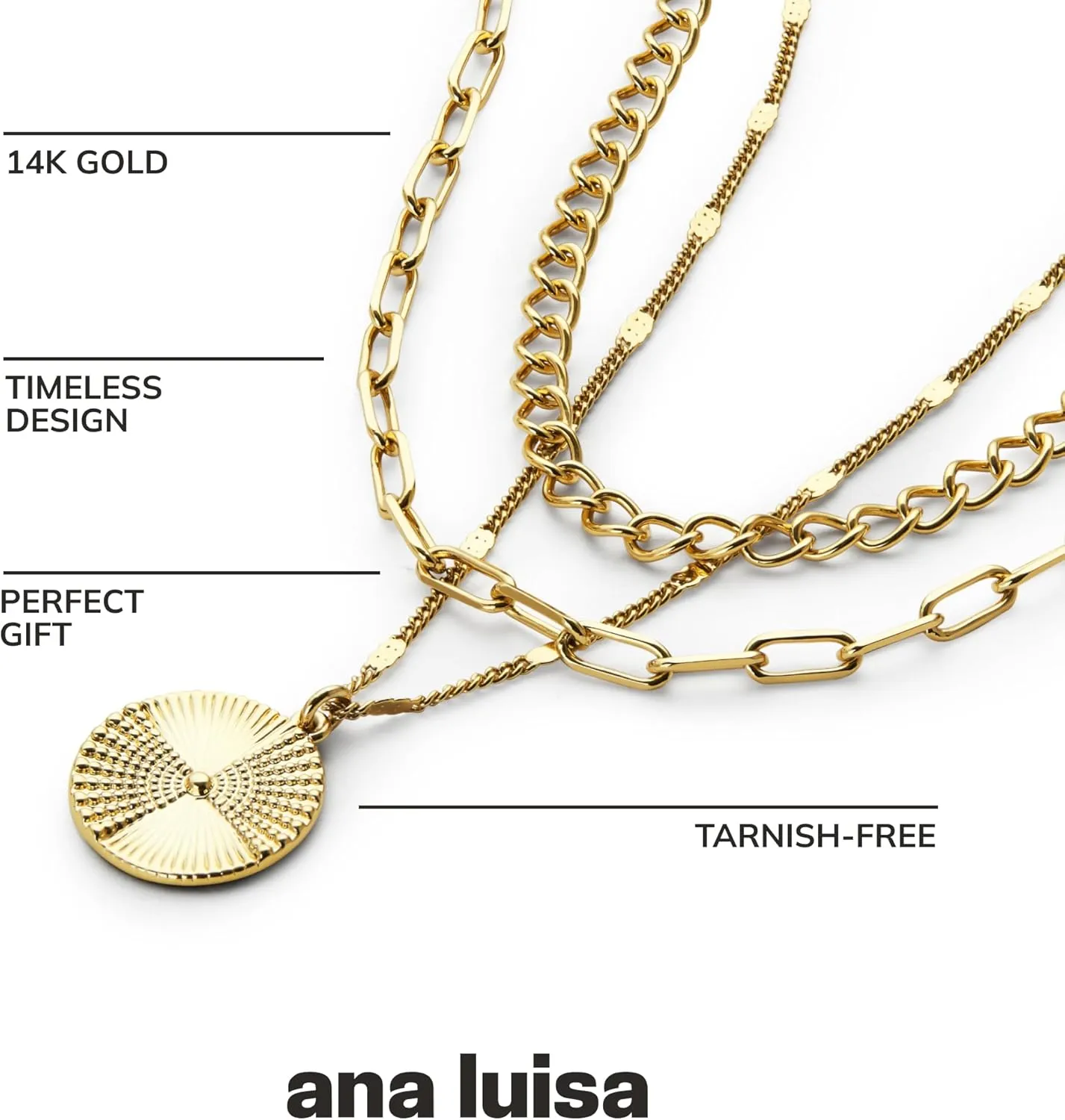 Ana Luisa Layered Necklaces for Women - Chic 14K Gold Plated Chains with Two Separate Necklaces for a Layered Look - Trendy Charm Necklace - Hypoallergenic & Tarnish-Free, Dainty Gold Necklace Women