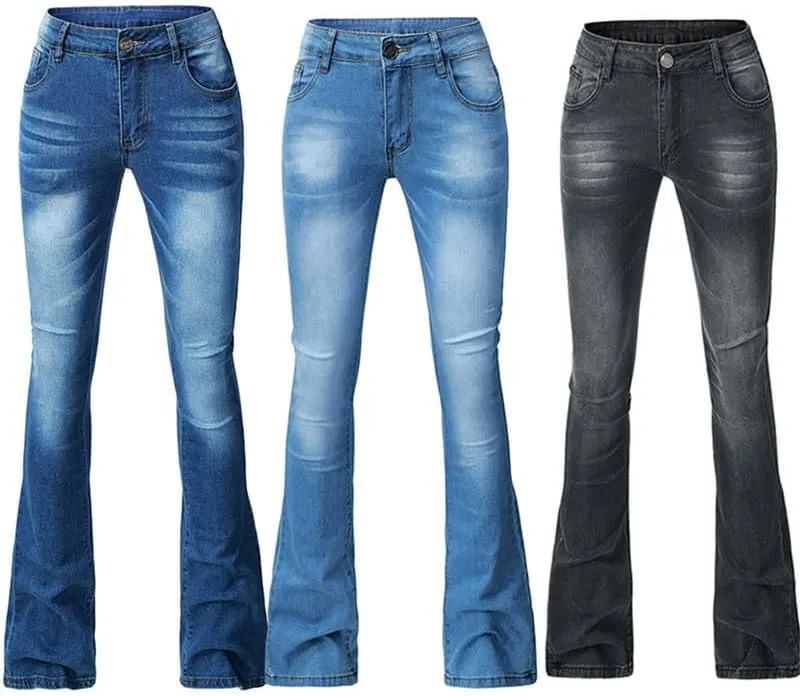 Andongnywell Women's Plus Size High Waist Bootcut Flared Jeans Ladies Bell Bottom Wide Leg Denim Pants Trousers