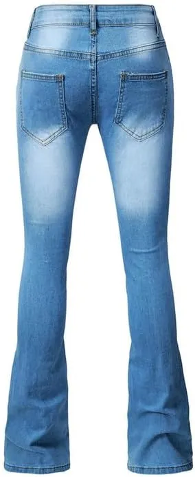 Andongnywell Women's Plus Size High Waist Bootcut Flared Jeans Ladies Bell Bottom Wide Leg Denim Pants Trousers