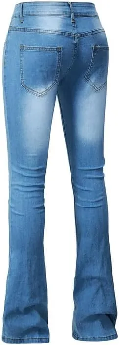Andongnywell Women's Plus Size High Waist Bootcut Flared Jeans Ladies Bell Bottom Wide Leg Denim Pants Trousers