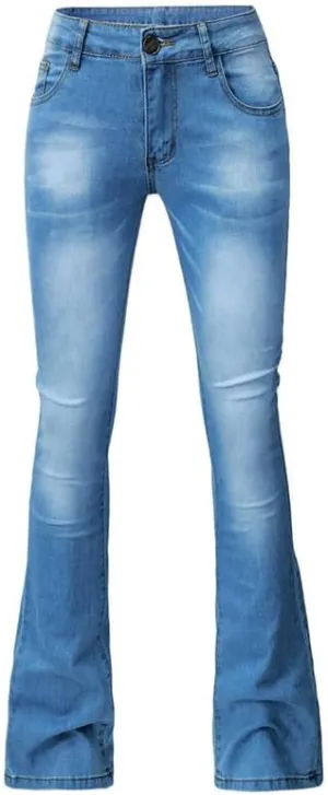Andongnywell Women's Plus Size High Waist Bootcut Flared Jeans Ladies Bell Bottom Wide Leg Denim Pants Trousers