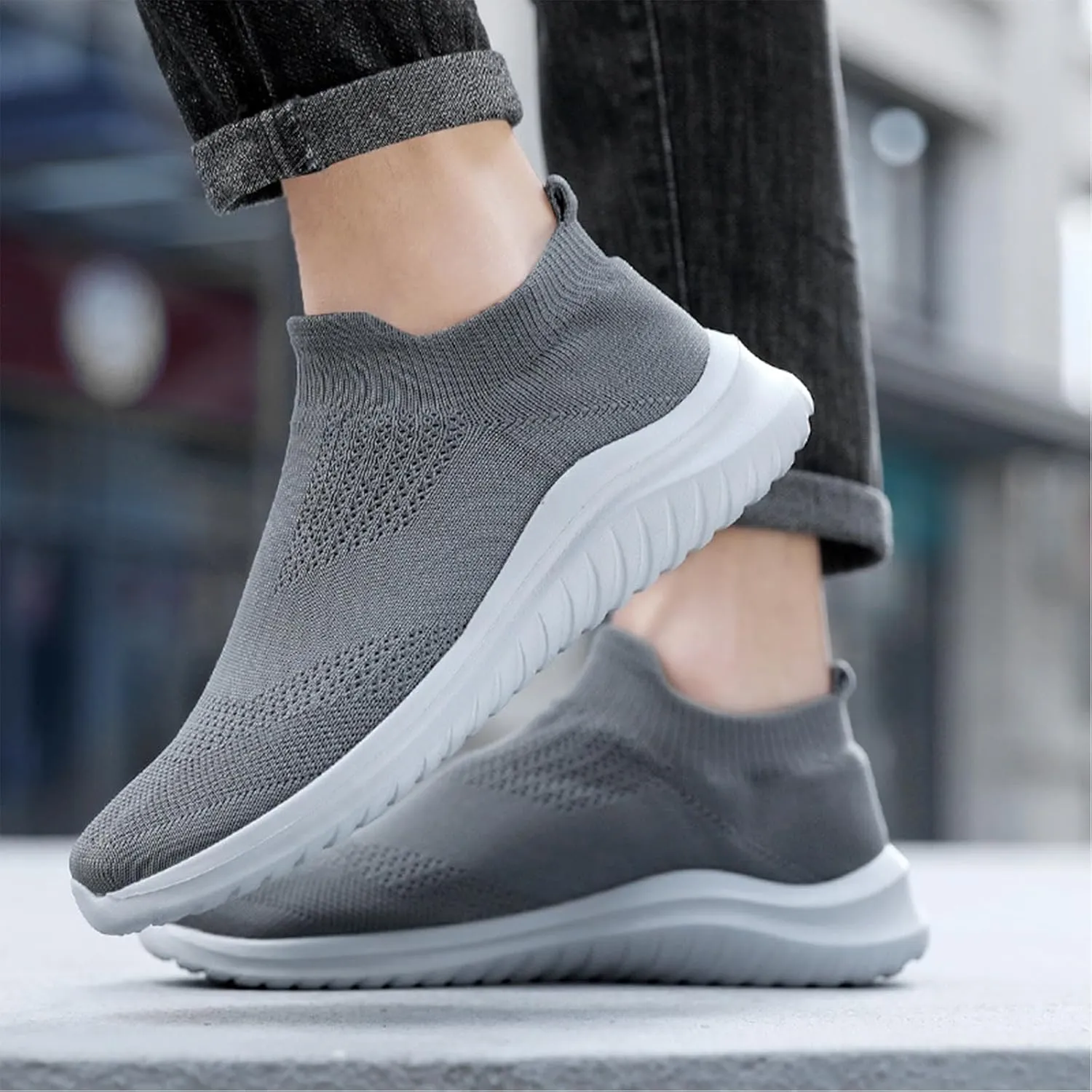 AngryMonkey Men Slip On Lightweight Walking Shoes Non Slip Breathable Running Shoes Comfort Tennis Workout Gym Sneakers