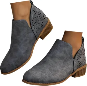 Ankle Boots for Women Chunky Heel Boots Women Fashion Pointed Toe Comfortable V Cut Pull on Chunky Heels Women Boots