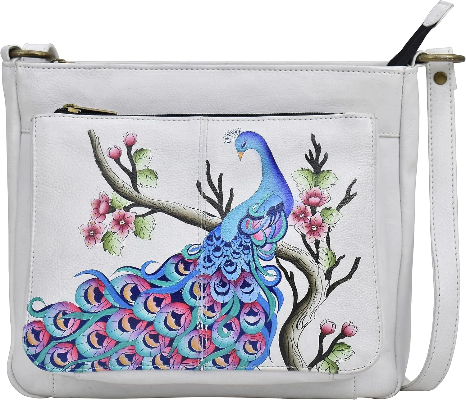 Anna by Anuschka Hand Painted Womens Genuine Leather Medium Crossbody Handbag,