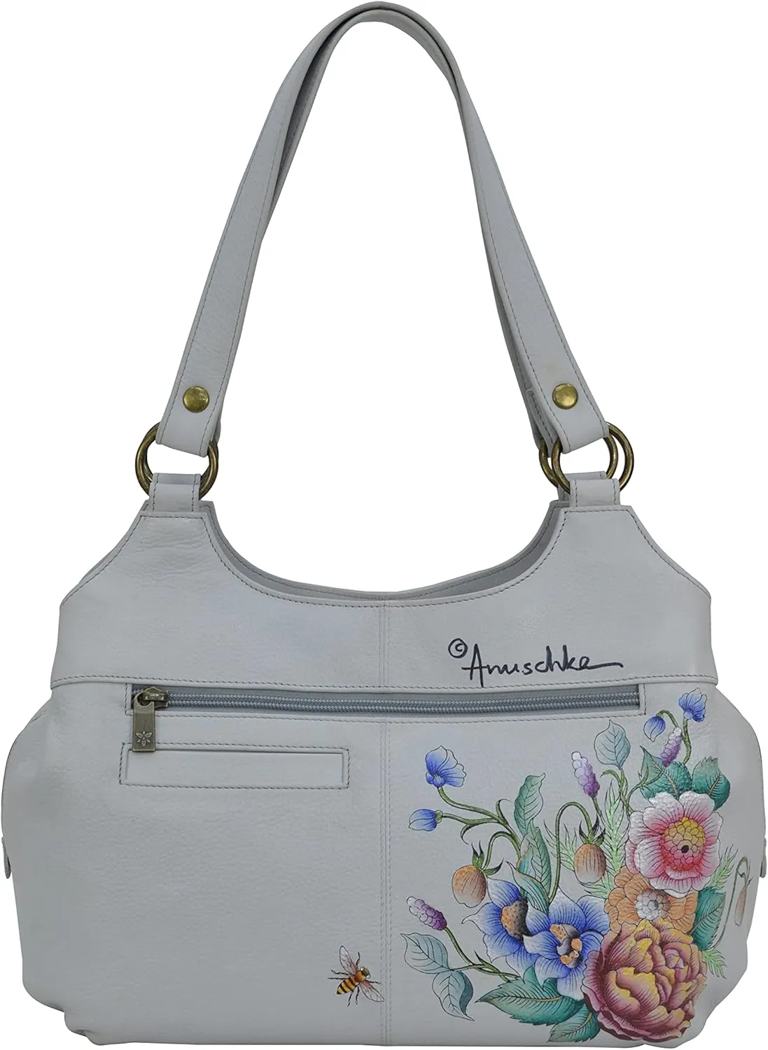 Anuschka Womens Genuine Leather Large Triple Compartment Hobo - Hand Painted Exterior