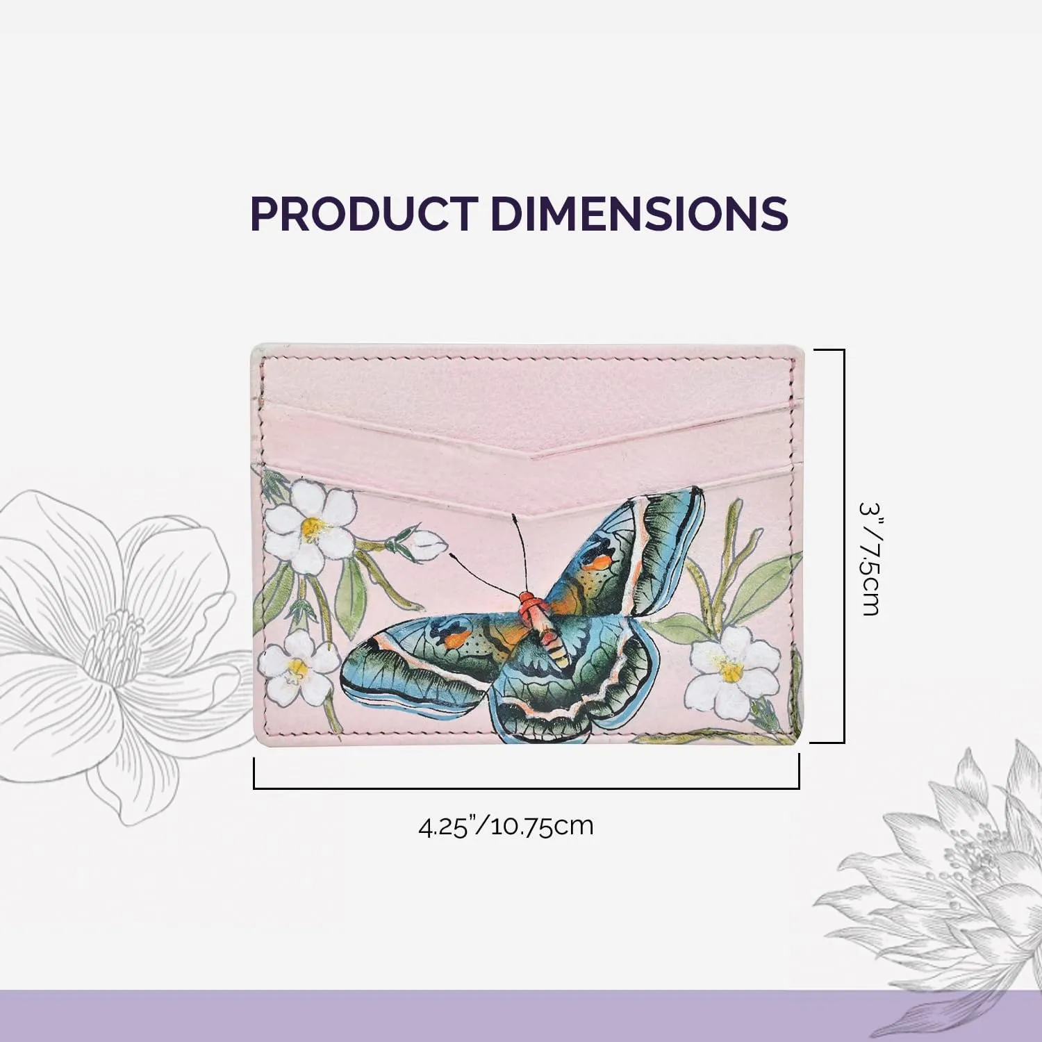 Anuschka Womens Hand-Painted Genuine Leather Credit Card Case - Butterfly Melody