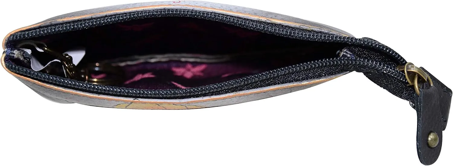 Anuschka Womens Hand-Painted Genuine Leather Medium Zip Pouch - Coin and Key Pouch - Zippered, 2 Key Fobs