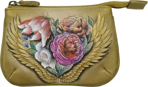 Anuschka Womens Hand-Painted Genuine Leather Medium Zip Pouch - Coin and Key Pouch - Zippered, 2 Key Fobs