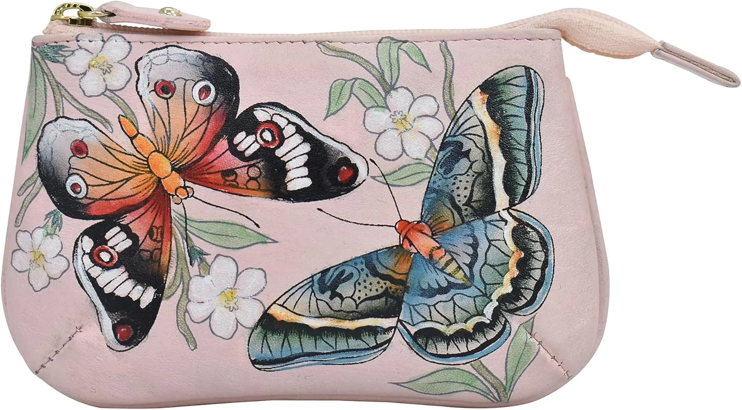 Anuschka Womens Hand-Painted Genuine Leather Medium Zip Pouch - Coin and Key Pouch - Zippered, 2 Key Fobs